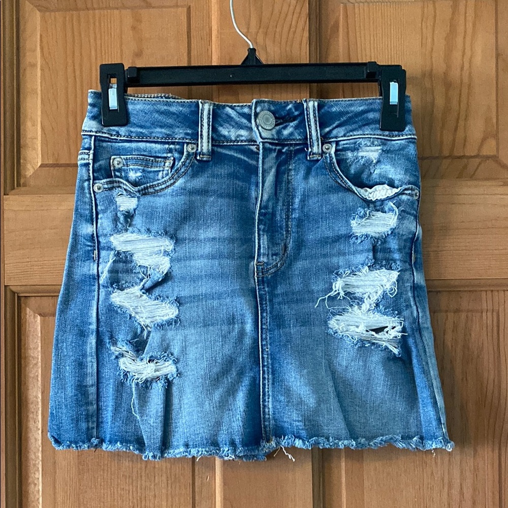 American Eagle Size 0 Women's Teen Girl Distressed Denim Mini Skirt NEW